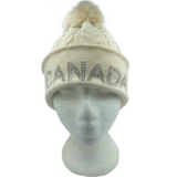 Canada Rhinestone Knitwear Cable Knit Pom Beanie Hat for Women Winter Toque