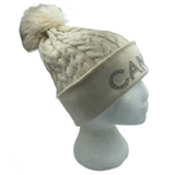 Canada Rhinestone Knitwear Cable Knit Pom Beanie Hat for Women Winter Toque