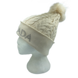 Canada Rhinestone Knitwear Cable Knit Pom Beanie Hat for Women Winter Toque