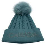 Canada Rhinestone Knitwear Cable Knit Pom Beanie Hat Women Winter Toque