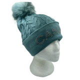 Canada Rhinestone Knitwear Cable Knit Pom Beanie Hat Women Winter Toque