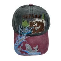 Canada Bear Fishing Embroidered Baseball Hat Cap Hats