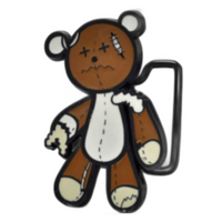 Cartoon Style 3d Battered & Beat Up Teddy Bear Pewter Belt Buckle