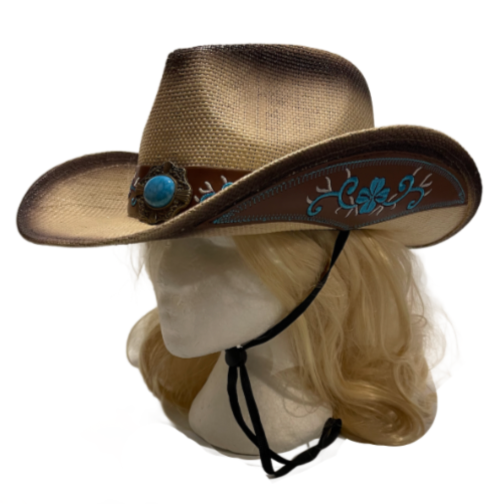 Quality Western Fashion Cowgirl Cowboy Straw Hat Embroidered Wide