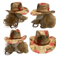 Floral Roses Straw Hat Summer Outdoor Women's Western Cowboy Breathable Hats