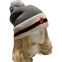 Red White Stripes Canada Mapleleaf Fashion Ski Pom Pom Winter Beanie Hats