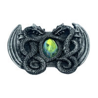 Two Mystical Dragons Holding Colored Stone Belt Buckle