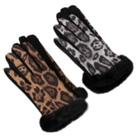 Women's Animal Print Cheetah Leopard Gloves Faux Fur Trim Winter Fall