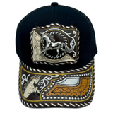 3D Horse  Embroidered Faux Leather Western Hat Unique Design Mesh Back