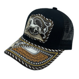 3D Horse  Embroidered Faux Leather Western Hat Unique Design Mesh Back
