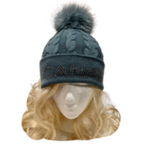 Canada Rhinestone Knitwear Cable Knit Pom Beanie Hat Women Winter Toque