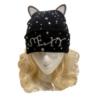 Oreilles de chat bijou clouté Bling argent strass hiver Tuque chapeaux chapeau taille unique!