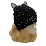 Oreilles de chat bijou clouté Bling argent strass hiver Tuque chapeaux chapeau taille unique!