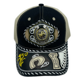 3D Bull Rider Embroidered Faux Leather Western Hat Unique Design Mesh Back