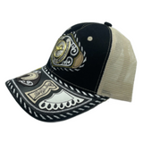 3D Bull Rider Embroidered Faux Leather Western Hat Unique Design Mesh Back