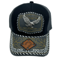 3D Eagle Embroidered Faux Leather Western Hat Unique Design Mesh Back