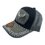 3D Eagle Embroidered Faux Leather Western Hat Unique Design Mesh Back