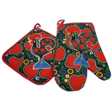100% Cotton Galo de Barcelos Portuguese Portugal Oven Kitchen Glove Mitt Set