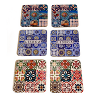 Decorative Souvenir Portugal Portuguese Tiles Style Square Coasters Set of 6