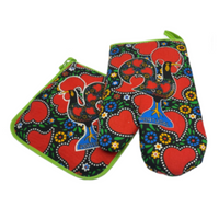 100% Cotton Galo de Barcelos Portuguese Portugal Oven Kitchen Glove Mitt Set