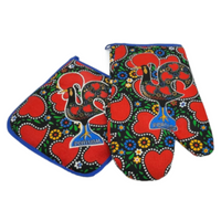 100% Cotton Galo de Barcelos Portuguese Portugal Oven Kitchen Glove Mitt Set