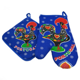 100% Cotton Galo de Barcelos Portuguese Portugal Oven Kitchen Glove Mitt Set
