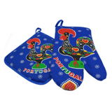 100% Cotton Galo de Barcelos Portuguese Portugal Oven Kitchen Glove Mitt Set