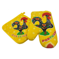 100% Cotton Galo de Barcelos Portuguese Portugal Oven Kitchen Glove Mitt Set