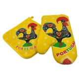 100% Cotton Galo de Barcelos Portuguese Portugal Oven Kitchen Glove Mitt Set
