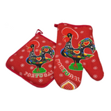 100% Cotton Galo de Barcelos Portuguese Portugal Oven Kitchen Glove Mitt Set