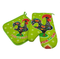 100% Cotton Galo de Barcelos Portuguese Portugal Oven Kitchen Glove Mitt Set
