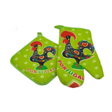 100% Cotton Galo de Barcelos Portuguese Portugal Oven Kitchen Glove Mitt Set