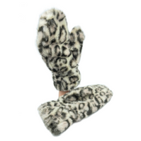 Women Soft Plush Warm Animal Print  Winter Fluffy  Warm Fashion Mittens Faux Fur