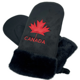 Unisex Canada Mapleleaf Flag Mittens Black Warm Winter Mitts