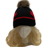 Bonnet unisexe, Tuque d'hiver, Canada, feuille d'érable, rouge, noir, Pom Pom tricoté