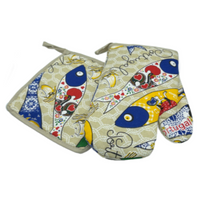 100% Cotton Traditional Portuguese Symbols Oven Kitchen Mitt Set of 2