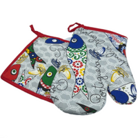 100% Cotton Traditional Portuguese Symbols Oven Kitchen Mitts Set of 2