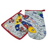 100% Cotton Traditional Portuguese Symbols Oven Kitchen Mitts Set of 2