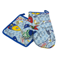 100% Cotton Traditional Portuguese Symbols Oven Kitchen Mitt Set of 2