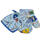100% Cotton Traditional Portuguese Symbols Oven Kitchen Mitt Set of 2