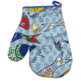 100% Cotton Traditional Portuguese Symbols Oven Kitchen Mitt Set of 2
