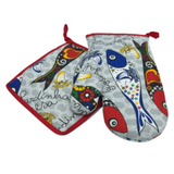 100% Cotton Traditional Portuguese Sardines Symbols Oven Kitchen Mitt Set of 2