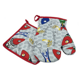100% Cotton Traditional Portuguese Sardines Symbols Oven Kitchen Mitt Set of 2
