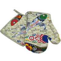 100% Cotton Traditional Portuguese Sardines Symbols Oven Kitchen Mitt Set of 2