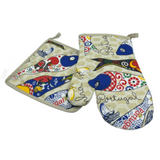 100% Cotton Traditional Portuguese Sardines Symbols Oven Kitchen Mitt Set of 2