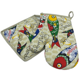 100% Cotton Traditional Portuguese Sardines Symbols Oven Kitchen Mitt Set of 2