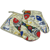 100% Cotton Traditional Portuguese Sardines Symbols Oven Kitchen Mitt Set of 2