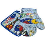 100% Cotton Traditional Portuguese Sardines Symbols Oven Kitchen Mitt Set of 2