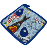 100% Cotton Traditional Portuguese Sardines Symbols Oven Kitchen Mitt Set of 2