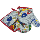 100% Cotton Traditional Portuguese Sardines Symbols Oven Kitchen Mitt Set of 2